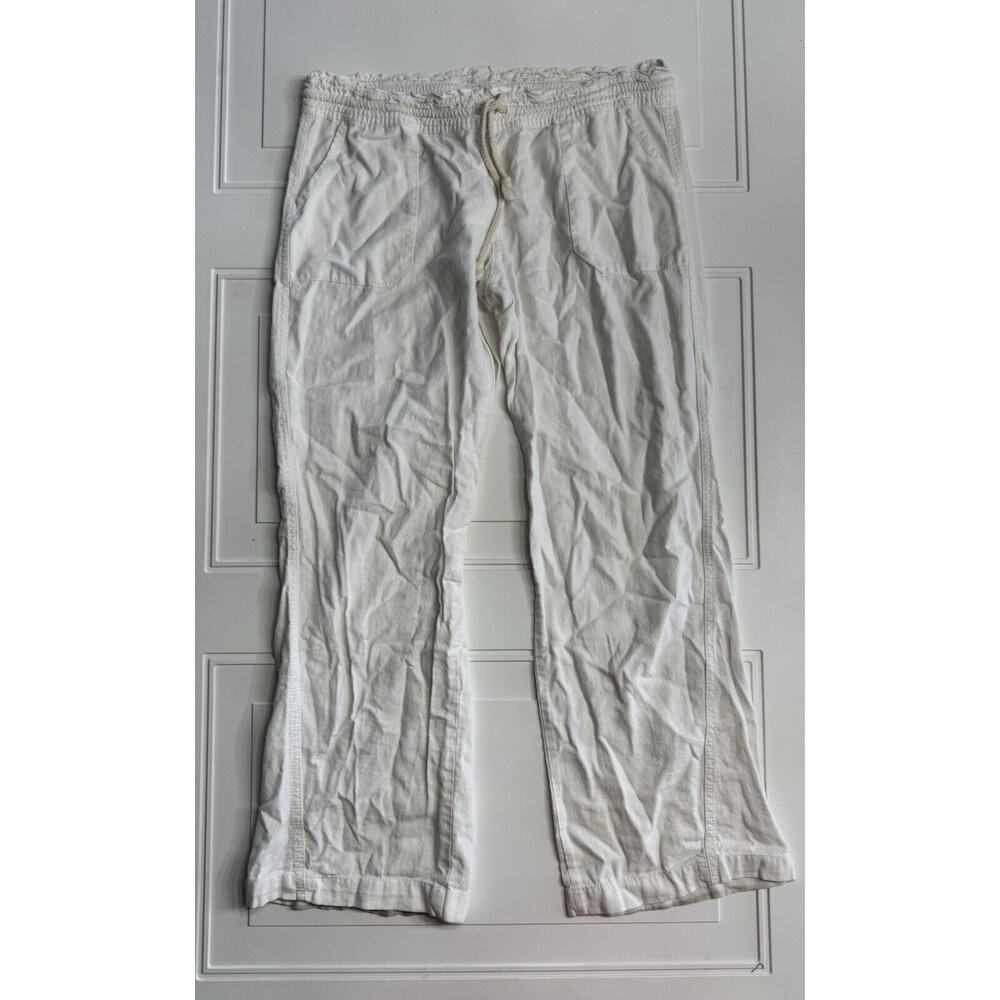 CALI 1850 Linen Blend White Wide Leg Pants Medium Drawstring Elastic Waist